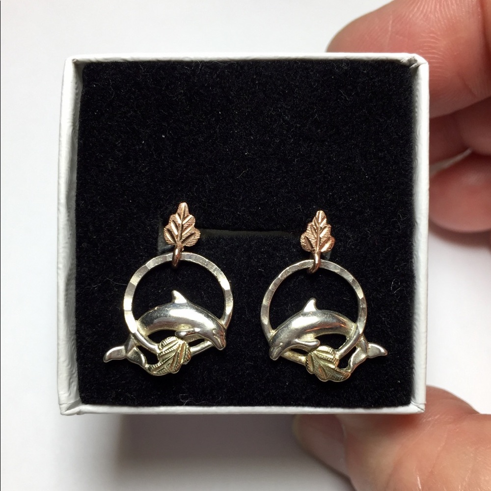 Black Hills Gold Dolphin Earrings ~ Sterling